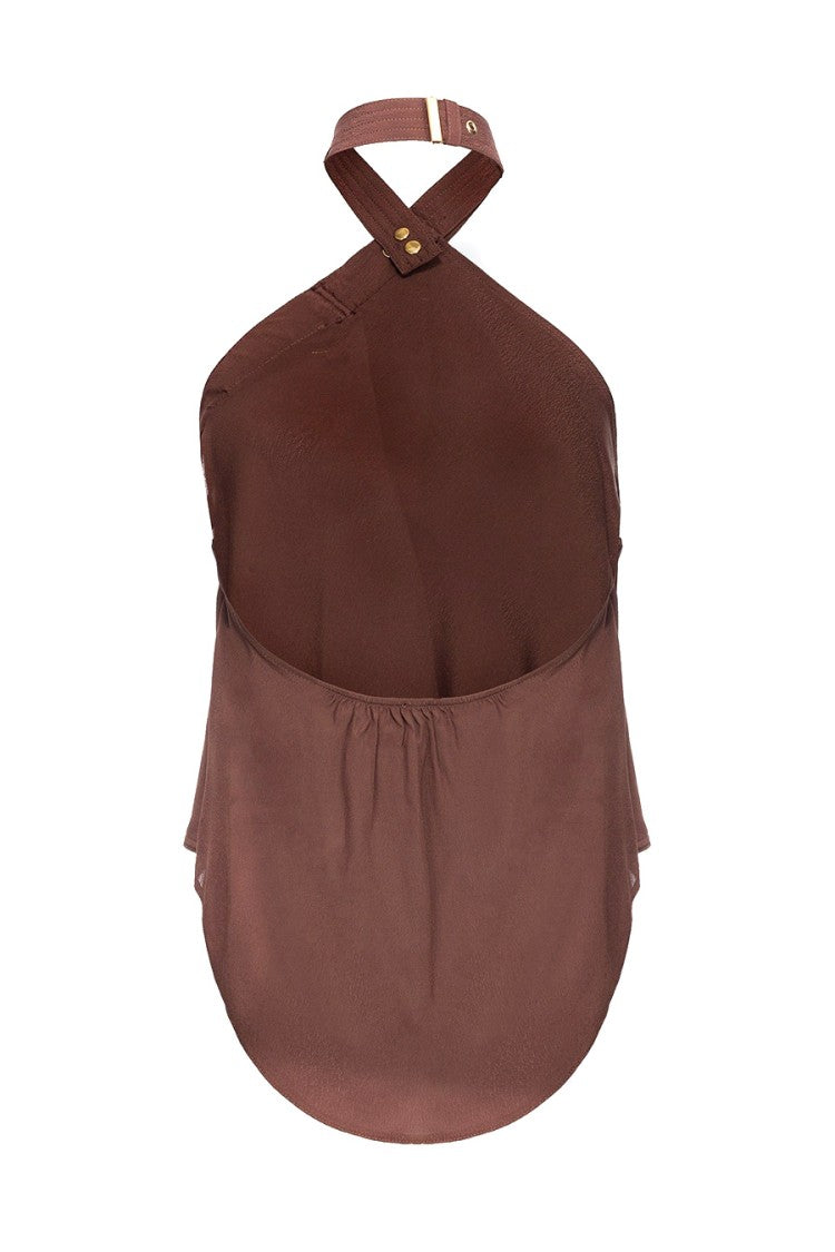 Pinko Brown Viscose Draped-Hem Blouse