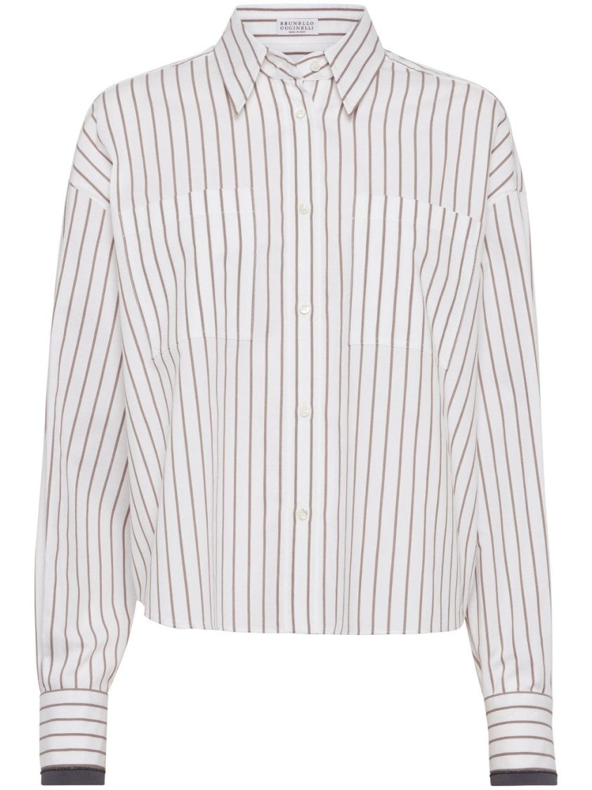 Brunello Cucinelli Vertical Stripe Patterned White Shirt