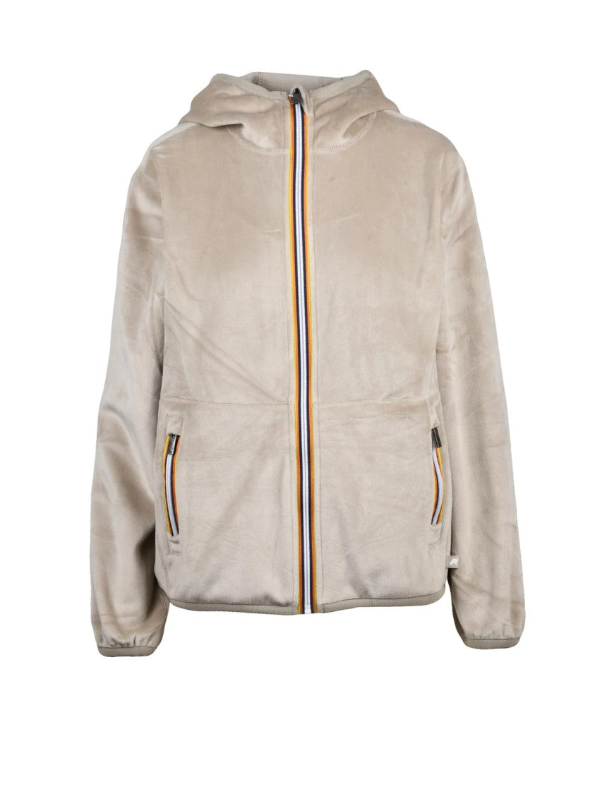 K-Way Beige Soft Velvet Hooded Sweatshirt