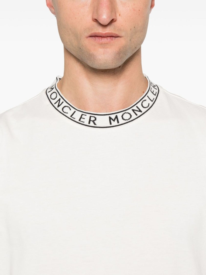 Moncler White T-Shirt With Ribbed Neckline
