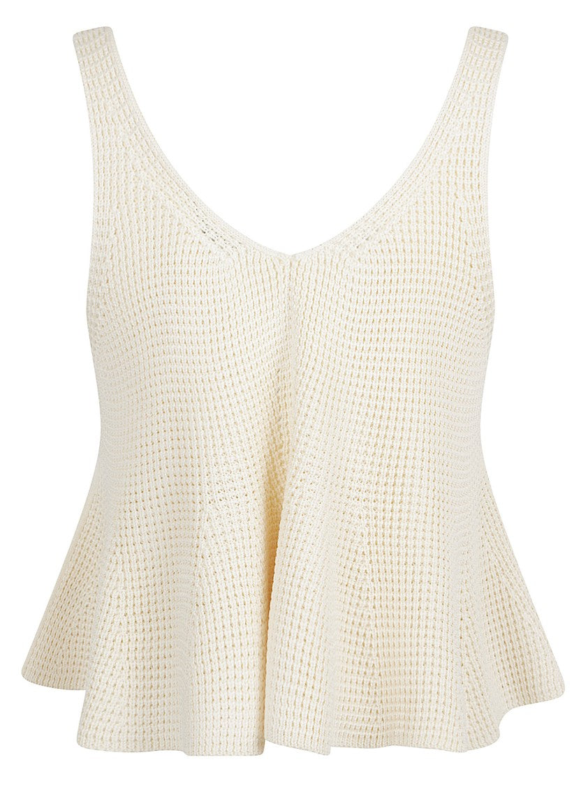 Alaïa Cropped Sleeveless Top With Waffle Knit Texture And Godet Inserts