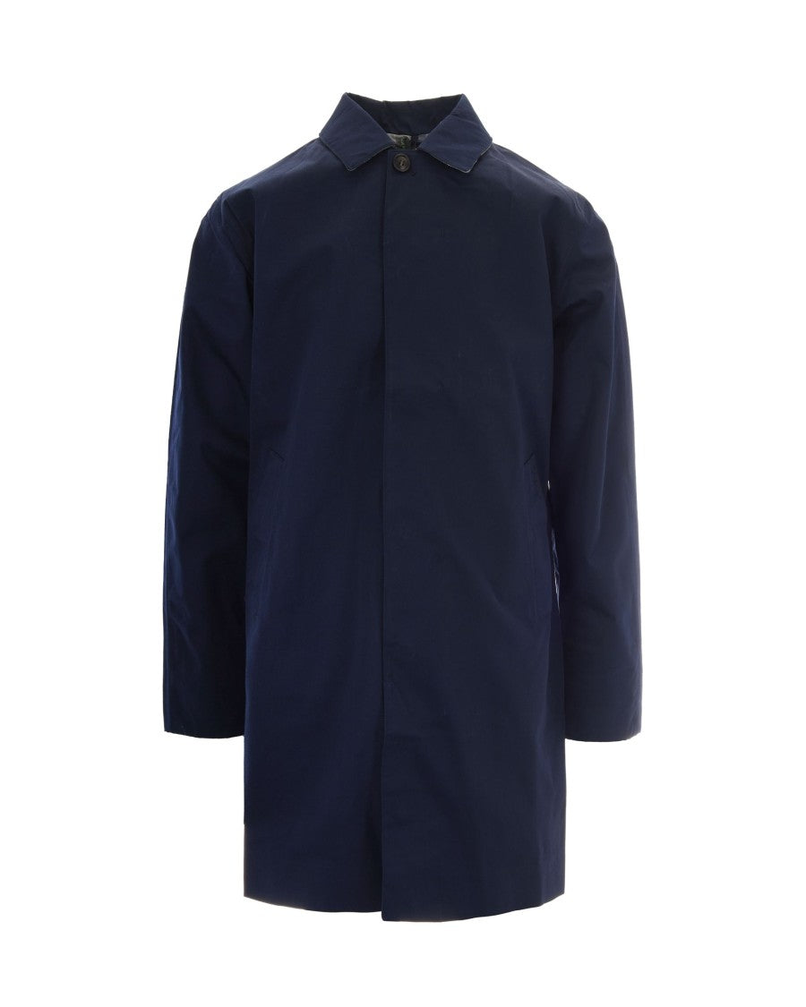 Barbour Mid-Length Navy Highland Lake Jacket With Tartan Lining