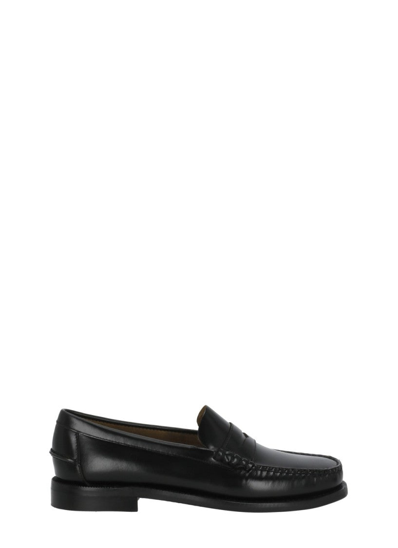 Sebago Black Patent Leather Classic Stitching Penny Loafers