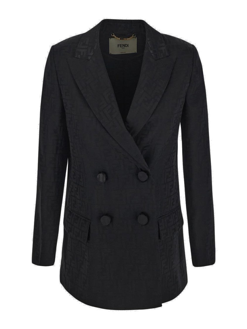 Fendi Double-Breasted Silk Jacket With Tonal Monogram