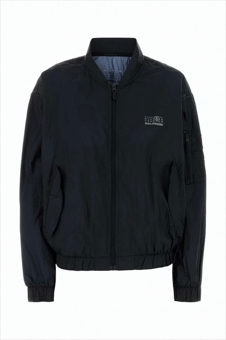 Mm6 By Maison Margiela Cropped Black Jacket With Ribbed Details