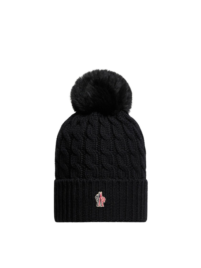 Moncler Grenoble Tricot Cable Knit Pom Pom Virgin Wool Hat