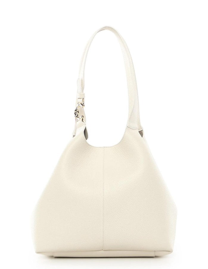 Coccinelle Soft White Leather Shoulder Bag With Magnetic Closure
