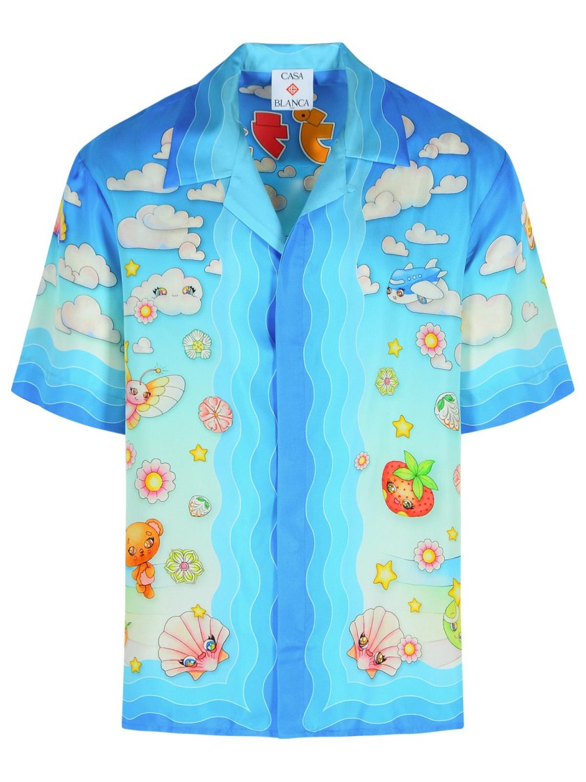 Casablanca Kawaii' Light Blue Silk Shirt