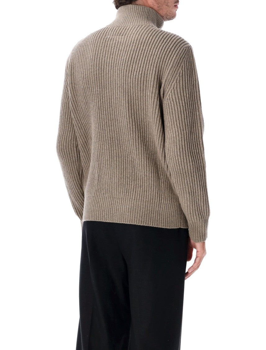 Mm6 By Maison Margiela Ribbed Knit Zip Jacket With Distinctive Back Stitches