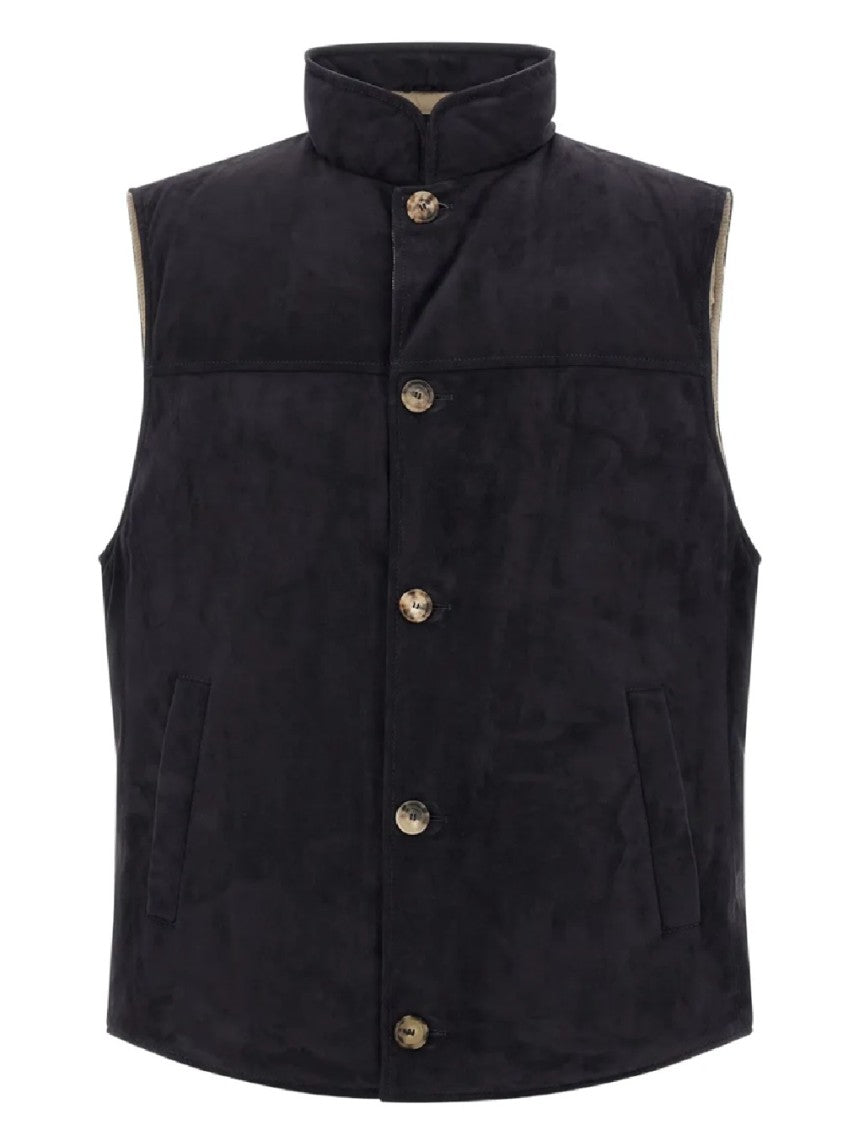 Brunello Cucinelli Sleeveless Matte Vest With High Collar