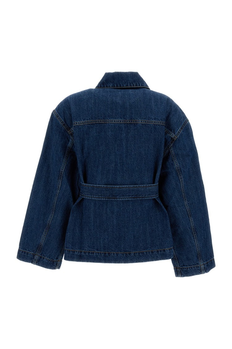 Parosh Kimono-Silhouette Denim Jacket With Removable Waist Belt