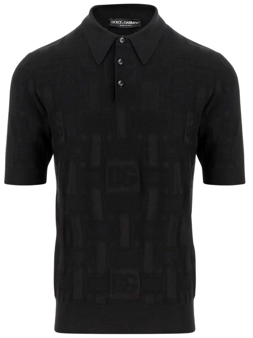 Dolce & Gabbana Silk Polo Shirt With Jacquard Logo