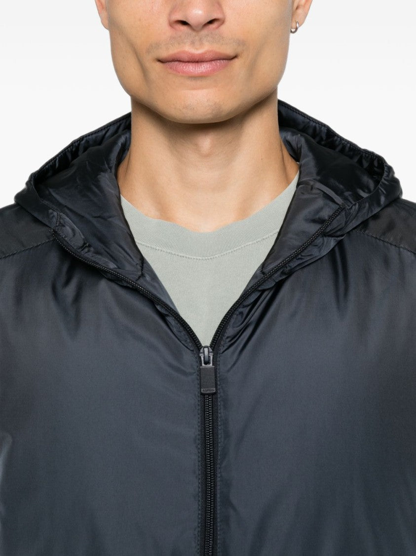 Aspesi Black Minimalist Hooded Elasticated Zip-Up Jacket