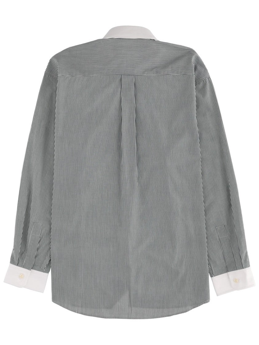 Sporty And Rich Logo Striped Cotton Oversized Shirt