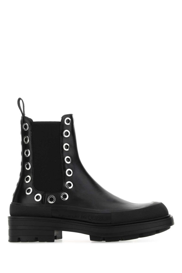 Alexander Mcqueen Black Leather Boxcar Ankle Boots