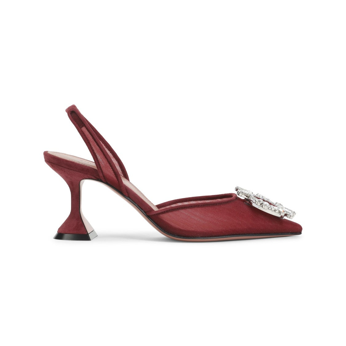 Amina Muaddi Pointed Toe Dark Red Mesh Pumps