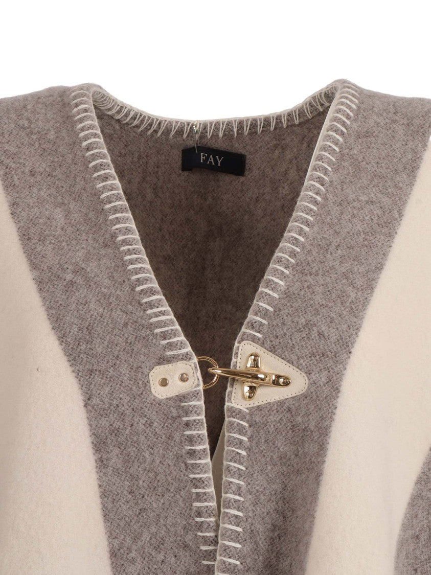 Fay Wool-Blend Poncho With Hook Closure