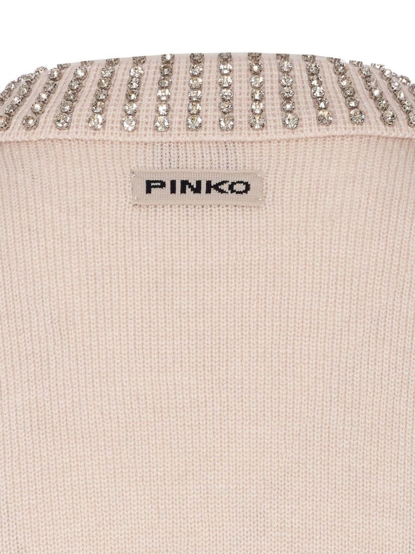 Pinko Rhinestone-Embellished Gray Sweater With Fitted Silhouette