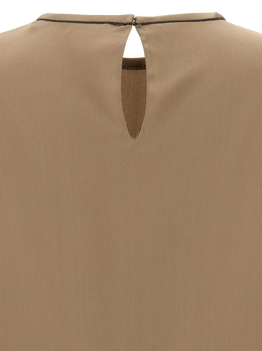 Brunello Cucinelli Monile Silk Blouse With Crew Neck