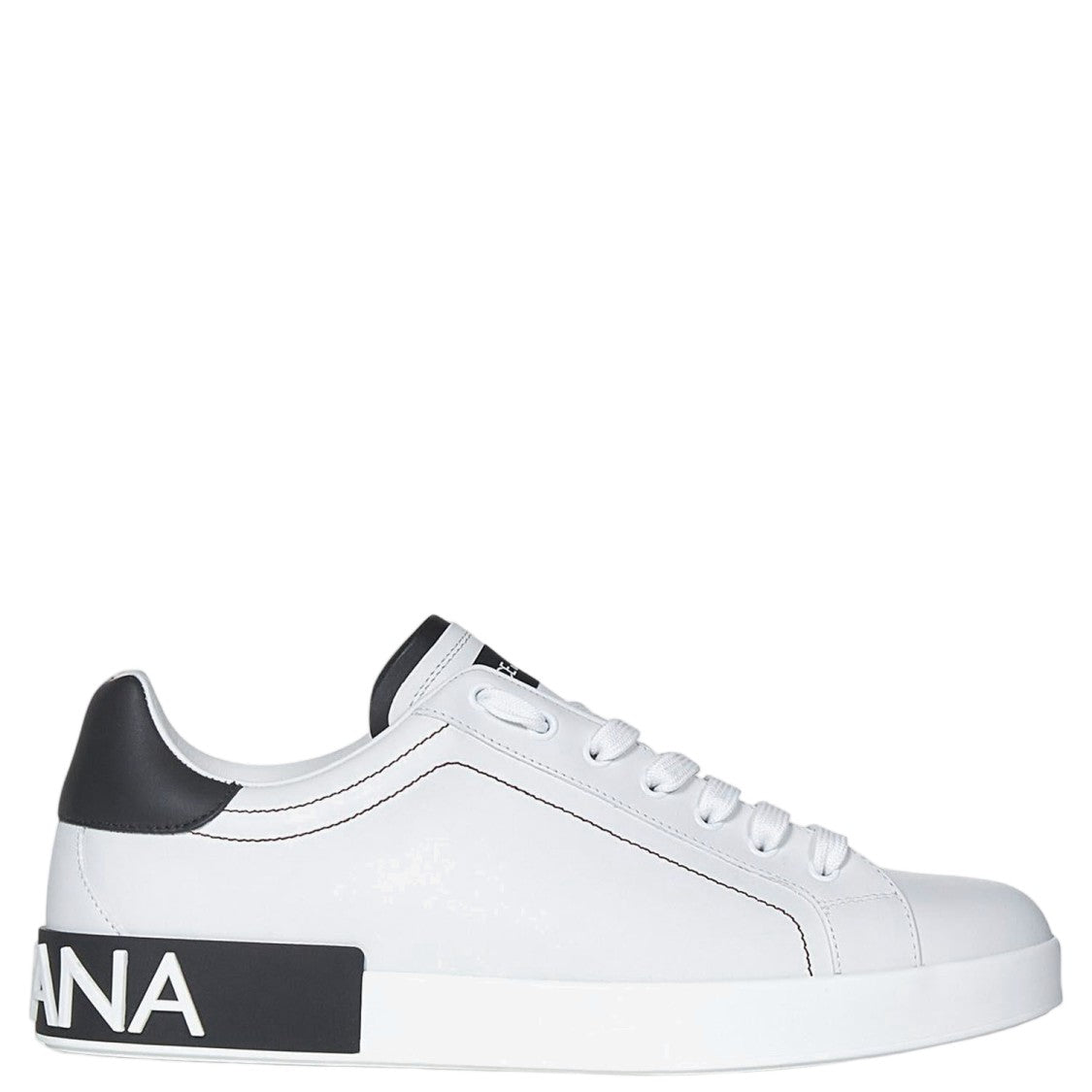 Dolce & Gabbana White/Black Portofino Calf Leather Sneakers
