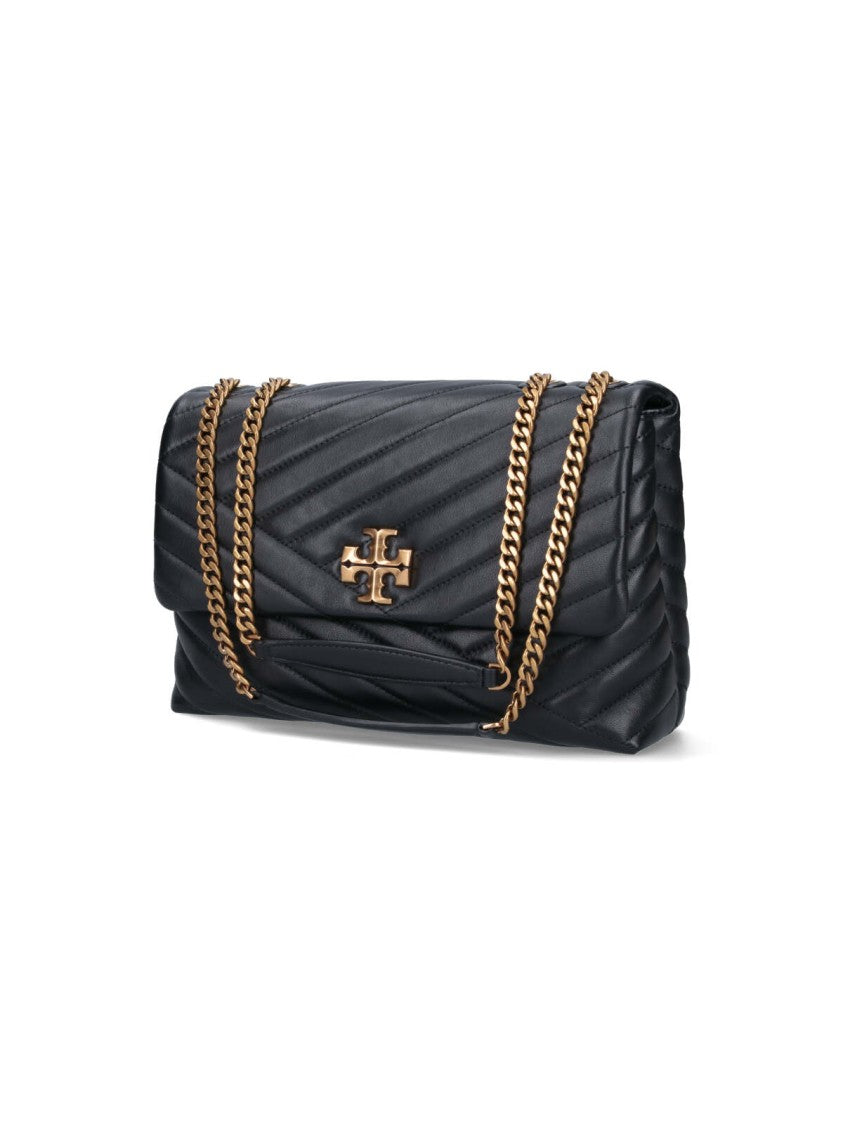 Tory Burch Chevron Matelassé Black Sheepskin Shoulder Bag