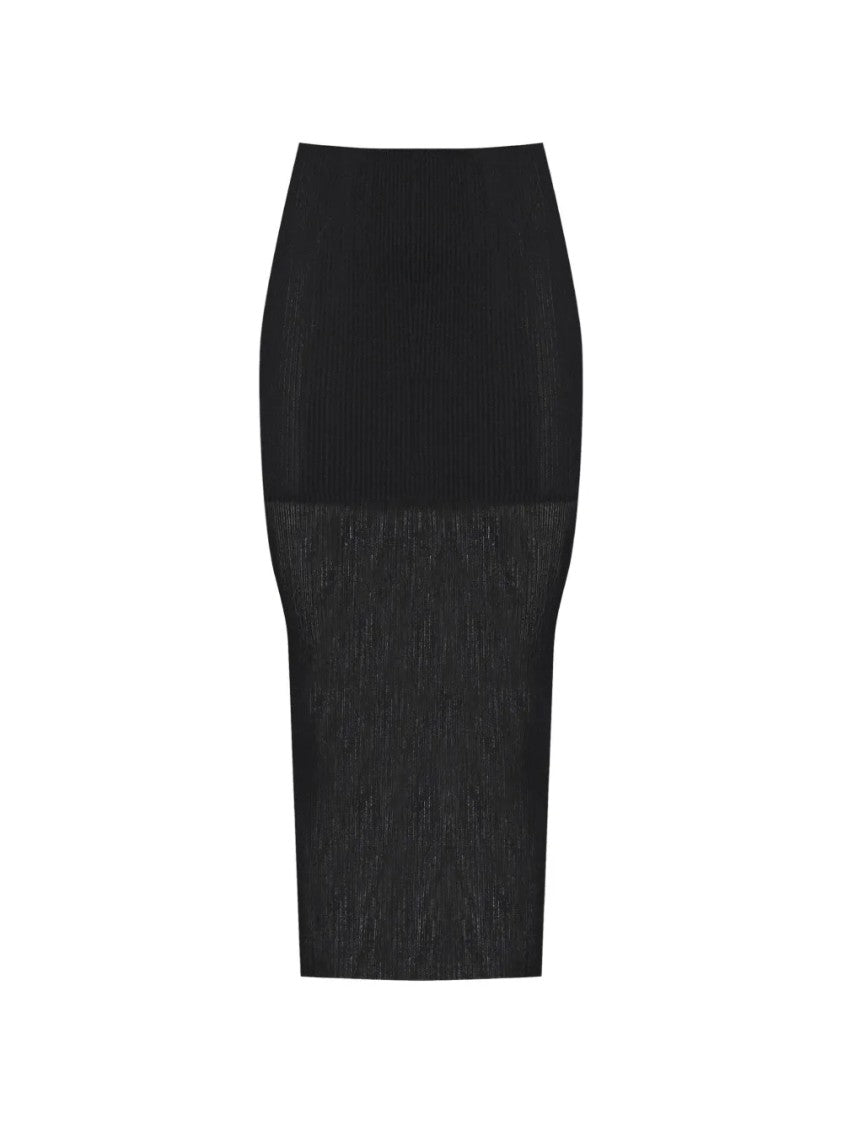 Alberta Ferretti Ribbed Knit Midi Skirt With Semi-Sheer Flare
