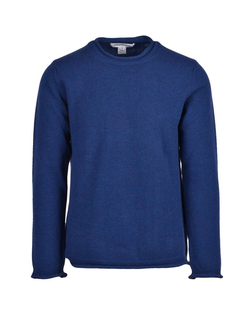 Comme Des Garçons Crew Neck Sweater In Luxurious Blue Wool