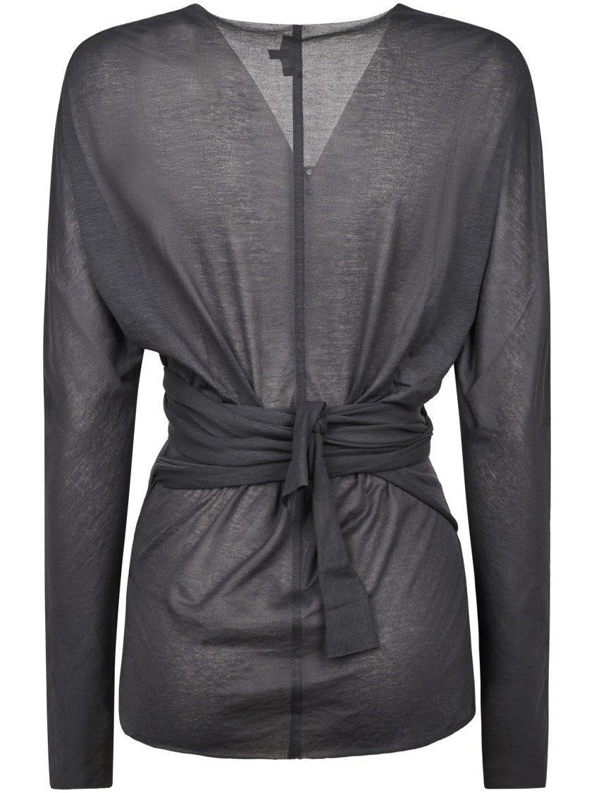 Soeur Semi-Sheer Long-Sleeved Top With Wrap Detail