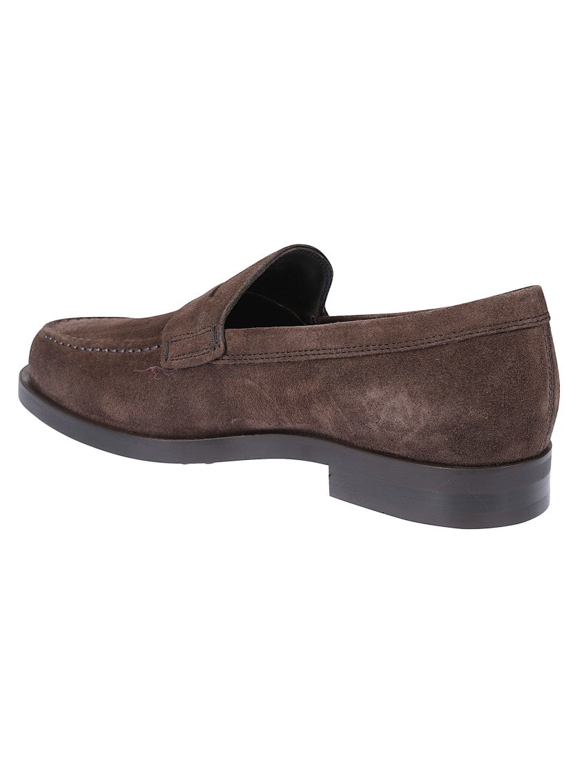 Tod's Brown Suede Moccasin Loafers With Penny Strap