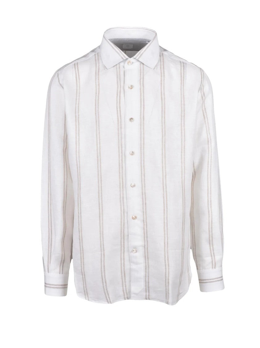 Eleventy White Beige Linen Gauzed Shirt