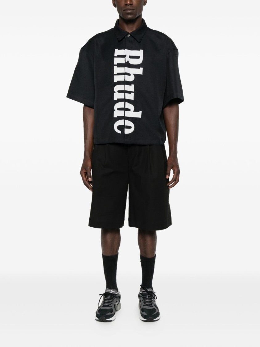 Rhude Black Vertical Logo Point Collar Shirt