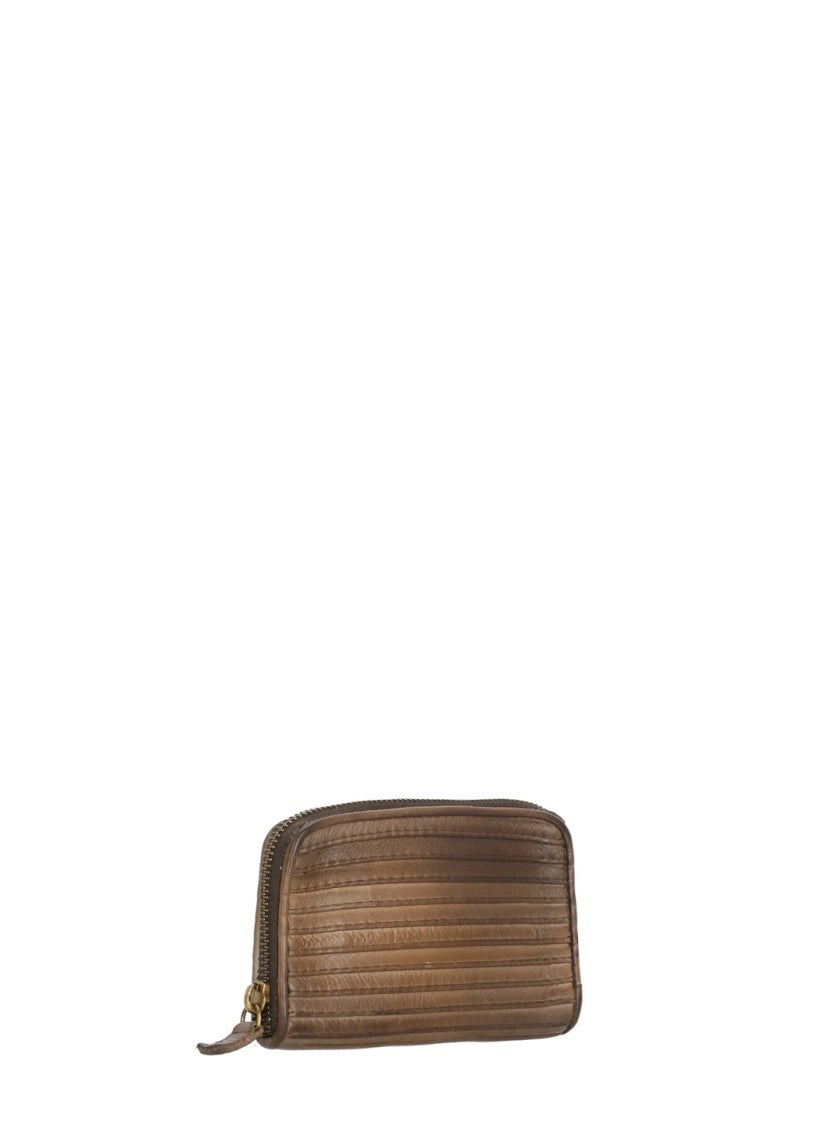 Majo Textured Brown Leather Wallet With Zip-Around Closure