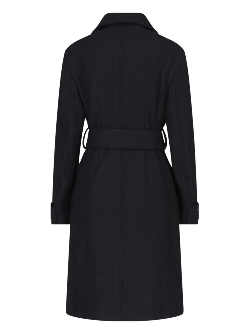Lemaire Classic Collar Belted Black Wool Coat