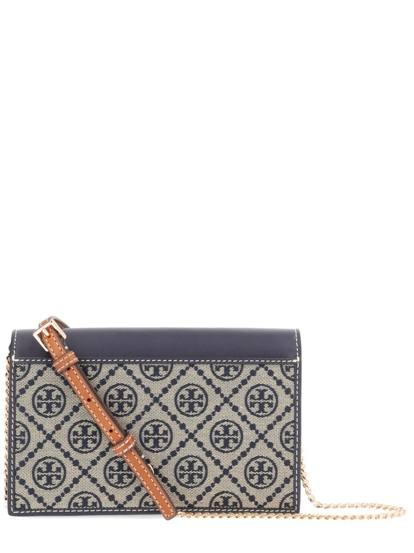 Tory Burch Geometric Logo Pattern Cotton-Blend Chain Wallet