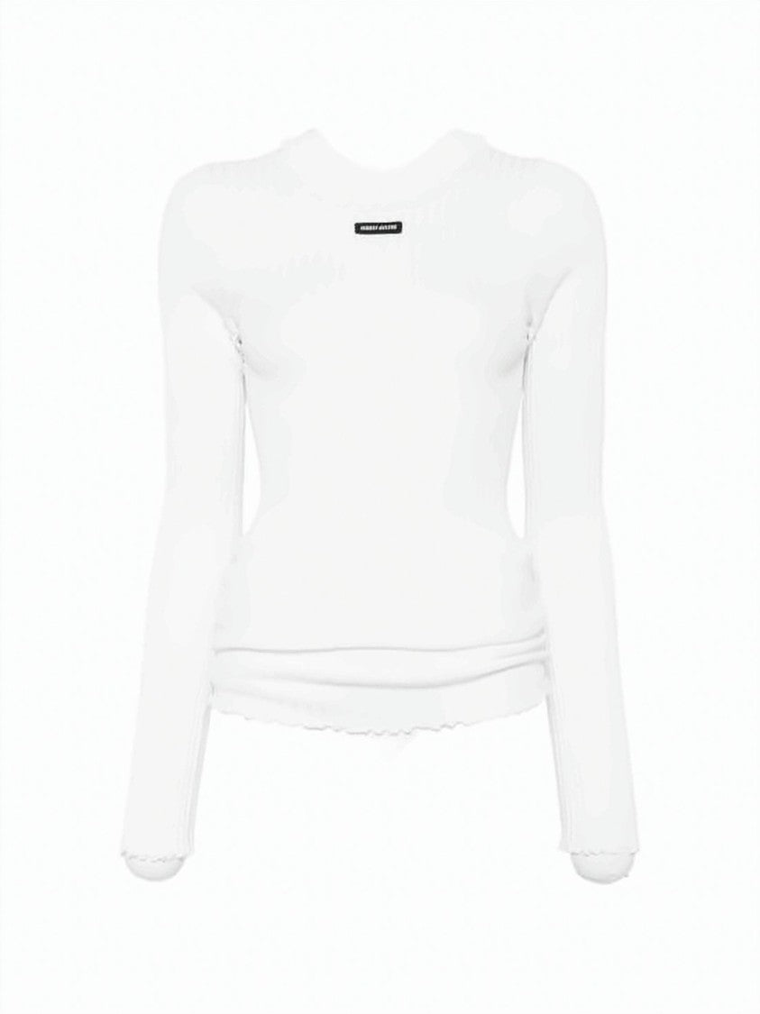 Miu Miu Fitted Ribbed Silk Crewneck Sweater