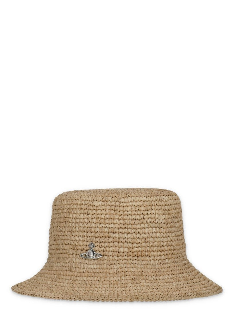Vivienne Westwood Raffia Bucket Hat With Iconic Orb Emblem