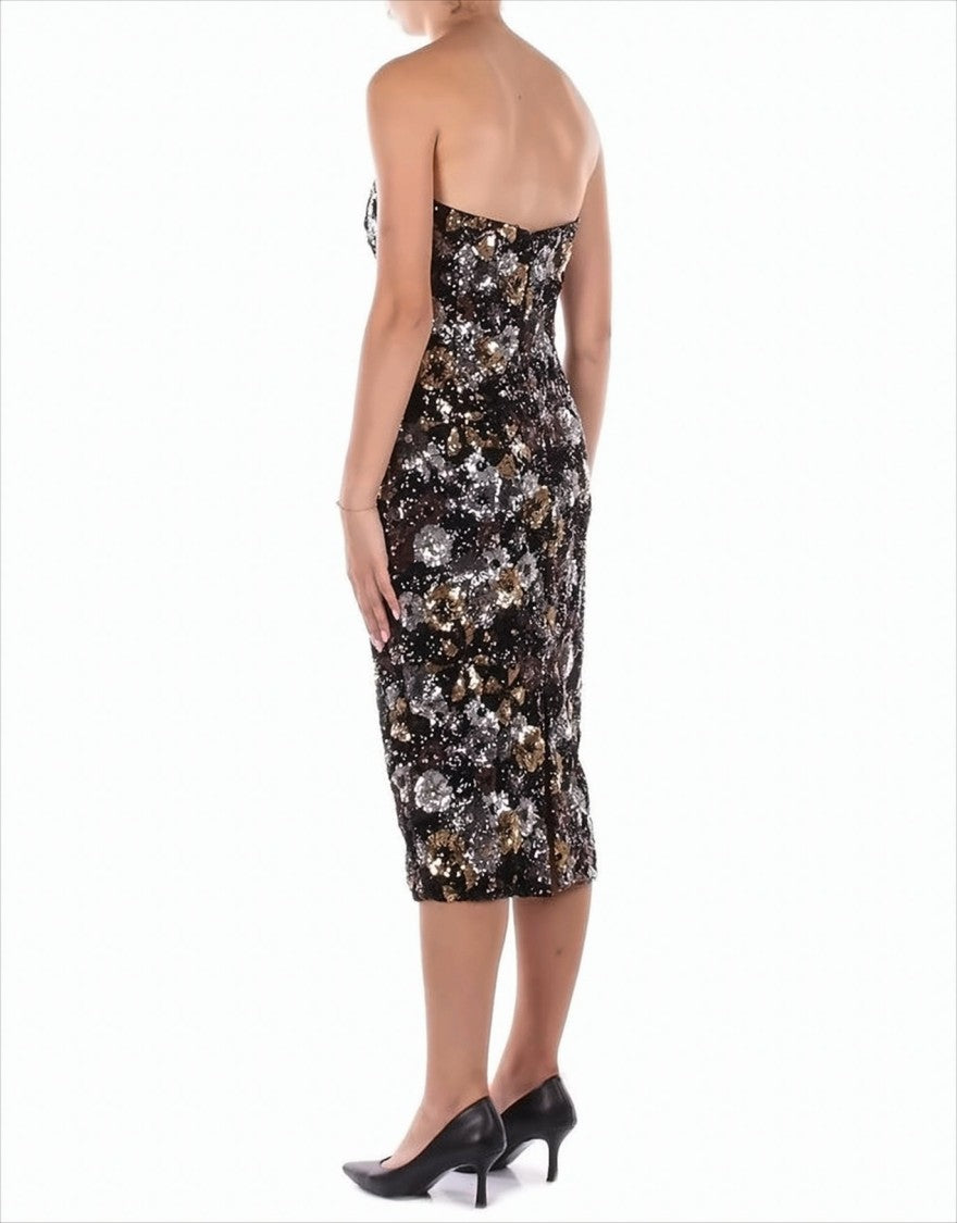 Max Mara Strapless Midi Dress With Rhinestone Floral Embellishments