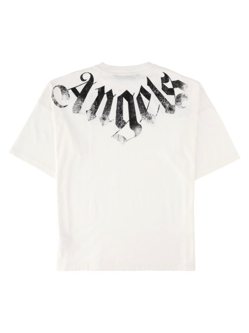Palm Angels White Distressed Gothic Graphic Cotton T-Shirt
