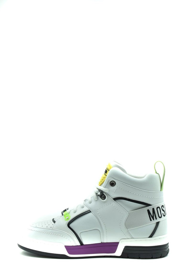 Moschino White Leather Pull-Tab Sneaker