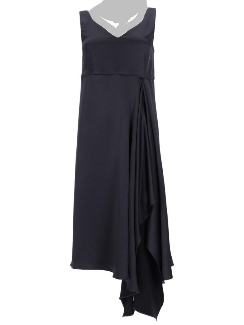 P.A.R.O.S.H. Sleeveless Blue Midi Dress With Draped Asymmetrical Detail