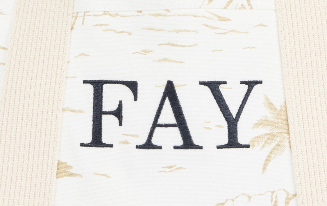 Fay Tropical Print Cotton Blend Tote Bag