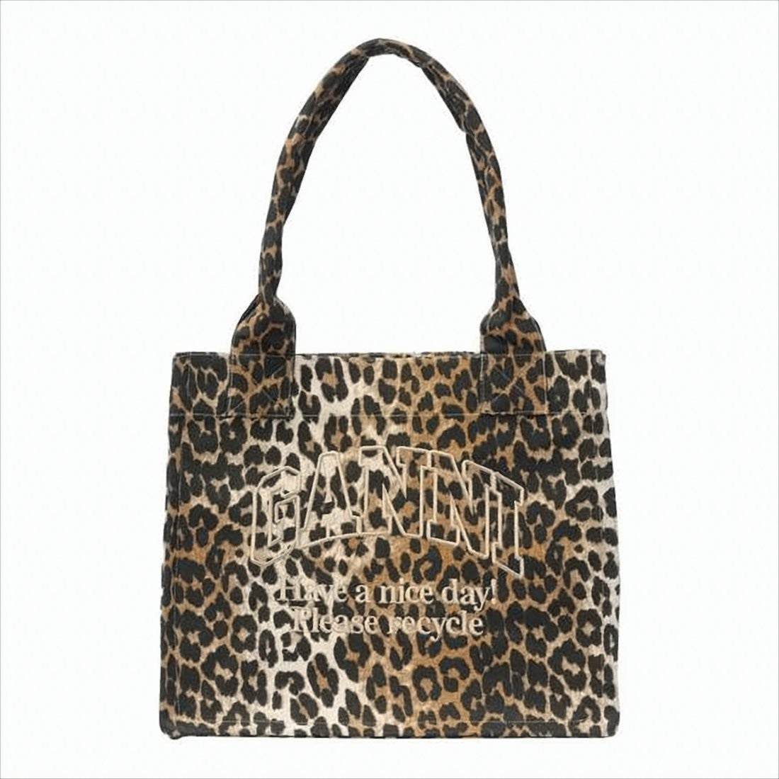Ganni Bold Leopard Print Shoulder Bag With Eco-Friendly Fabric