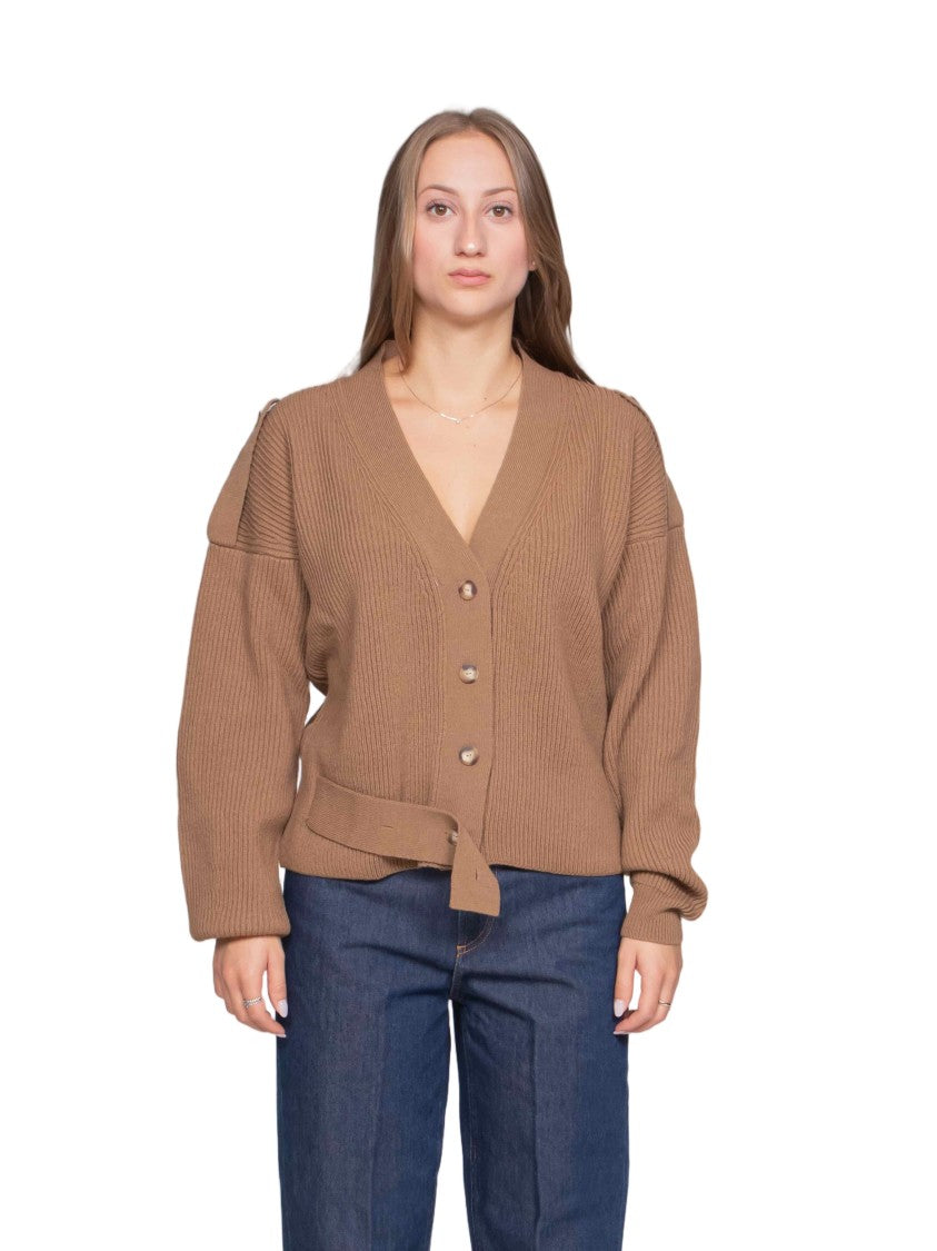 Dondup Ribbed Knit Cardigan With V-Neckline And Belt Detail