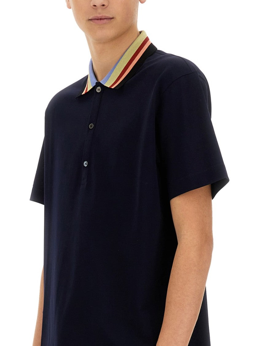 Paul Smith Relaxed Fit Cotton Polo With Striped Collar