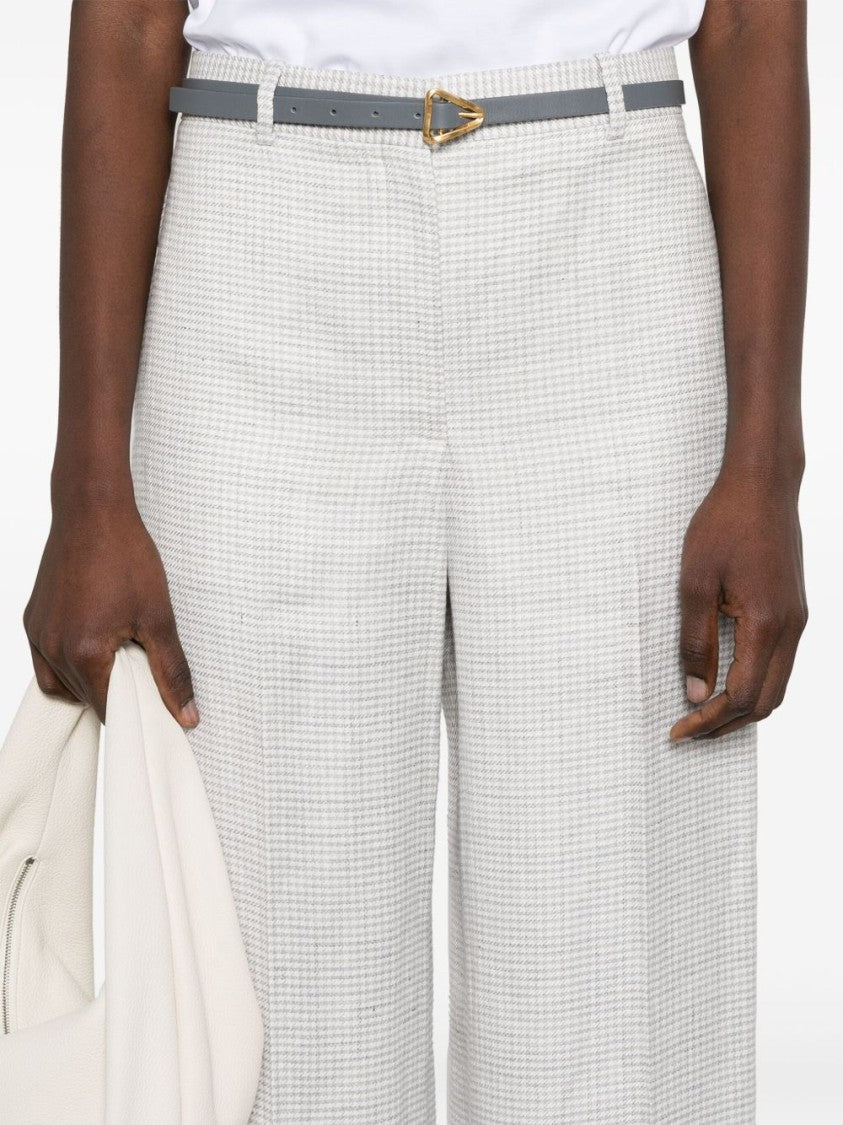 Theory Grey Linen Blend Houndstooth Trousers