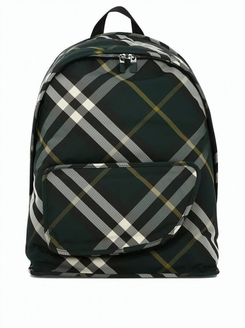 Burberry Classic Plaid Nylon Backpack With Double Zipper Closure