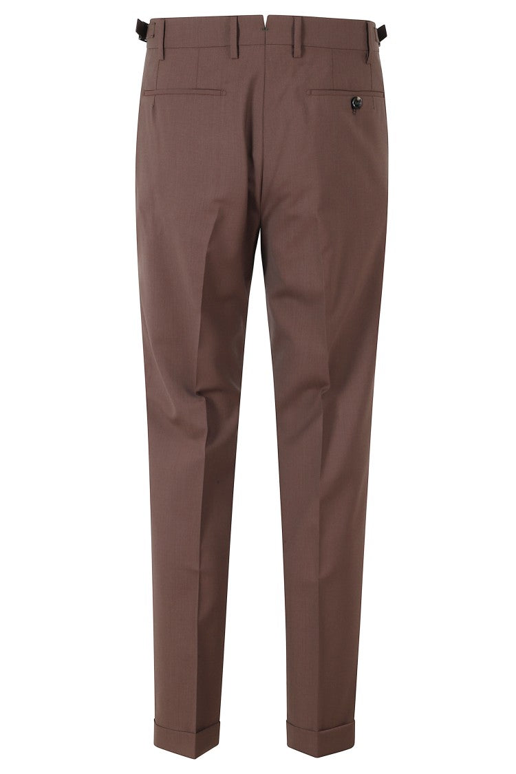 Berwich Tobacco Retro Darts Waist Strap Wool-Blend Trousers