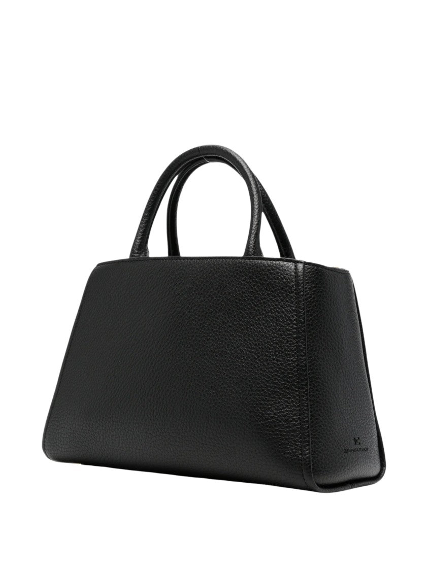 Elisabetta Franchi Trapezoidal Black Leather Gold-Logo Handbag