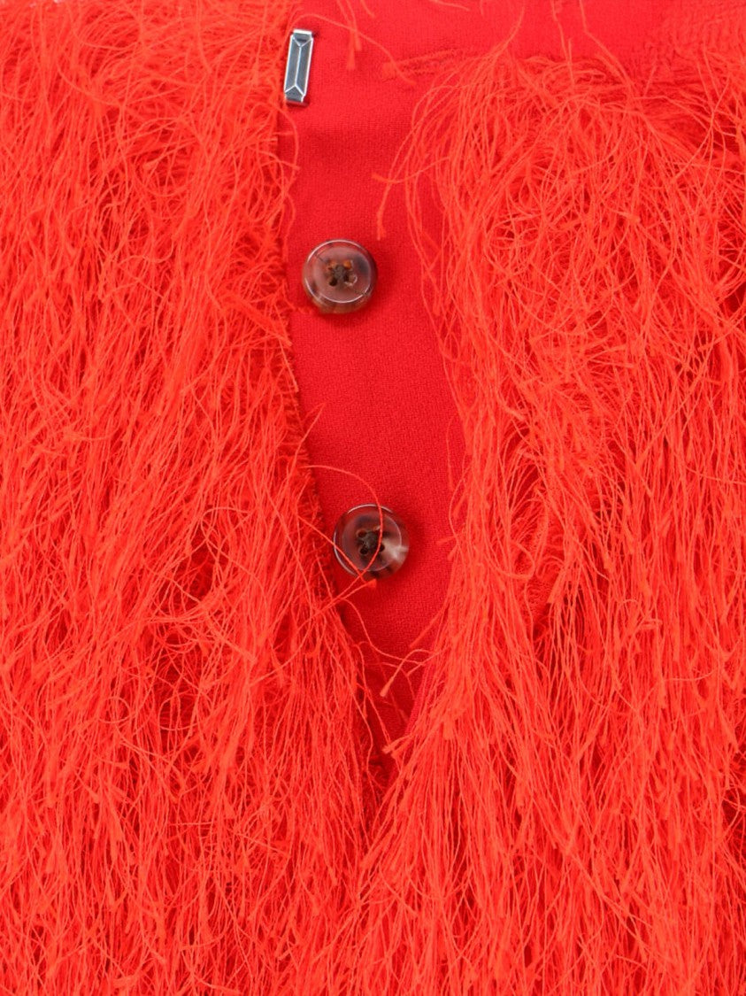 Dries Van Noten Red Sokna Fringe Textured Midi Skirt