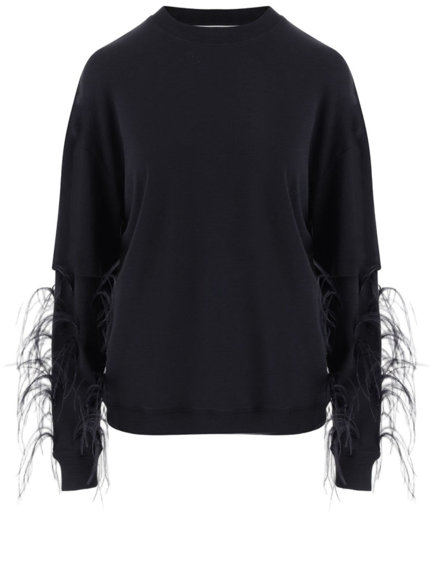 Darkpark Black Feathered Appliqué Cotton Sweatshirt